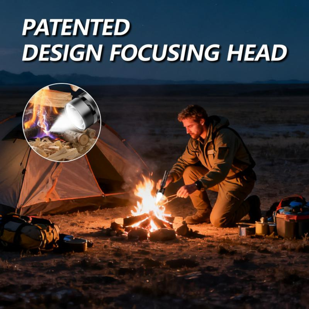 LED Flashlight – High Lumen Rechargeable Torch with Fire-Gathering Lens