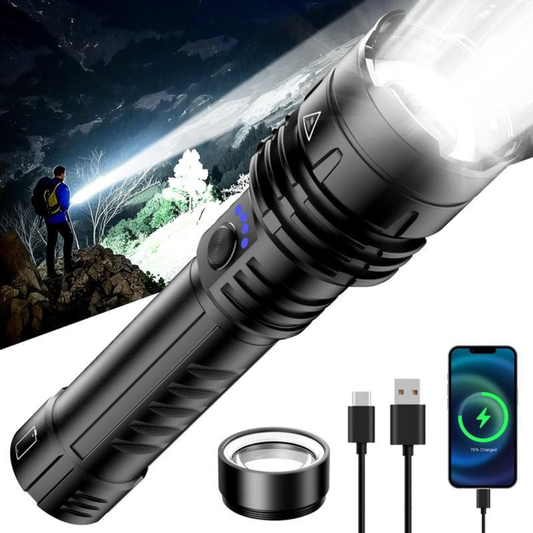 LED Flashlight – High Lumen Rechargeable Torch with Fire-Gathering Lens