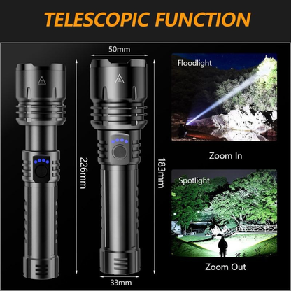 LED Flashlight – High Lumen Rechargeable Torch with Fire-Gathering Lens