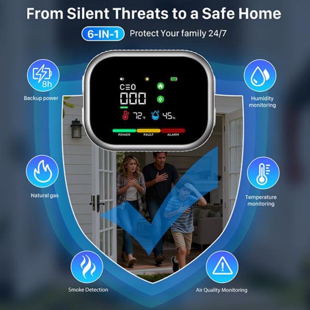 6-in-1 Portable Detector with Natural Gas & Temperature