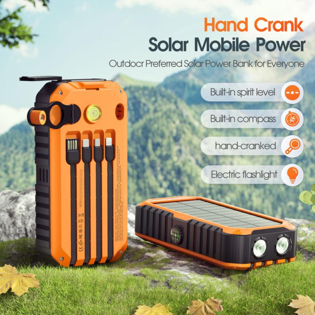 Solar Charger Power Bank 40000mAh Built in 4 Cables and Hand Crank