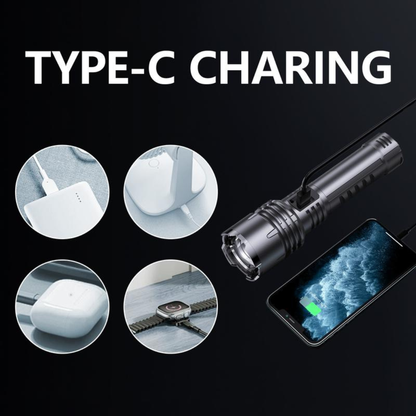 LED Flashlight – High Lumen Rechargeable Torch with Fire-Gathering Lens