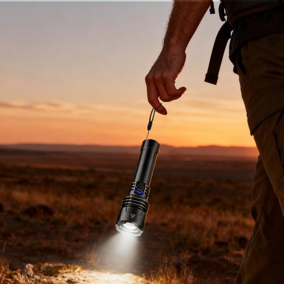 LED Flashlight – High Lumen Rechargeable Torch with Fire-Gathering Lens